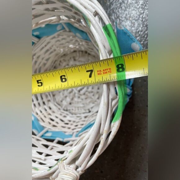 8” Basket White Round Intertwined Polka Dot Blue Ribbon & Bow EPC - Picture 10 of 12